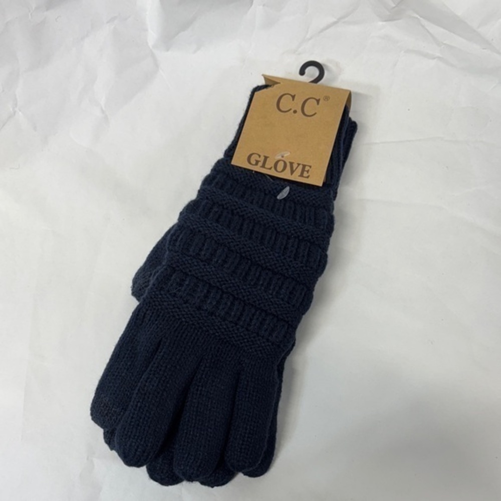 C.C navy  Knit smart tips touch screen compatible winter leather palm Gloves
